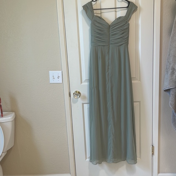 Green, off the shoulder floor length dress - Picture 2 of 3